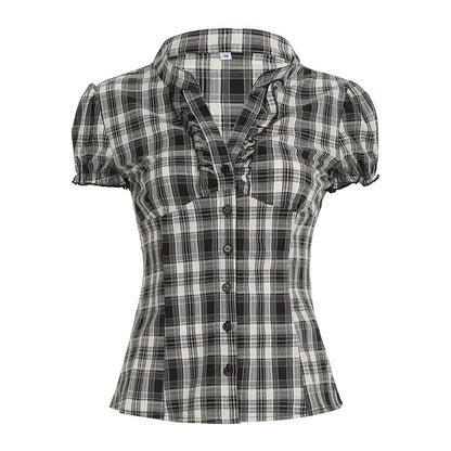 BM French style doll collar shirt for women 2025 summer Spring Autumn new design sense niche slim fit slimming short sleeve shirt