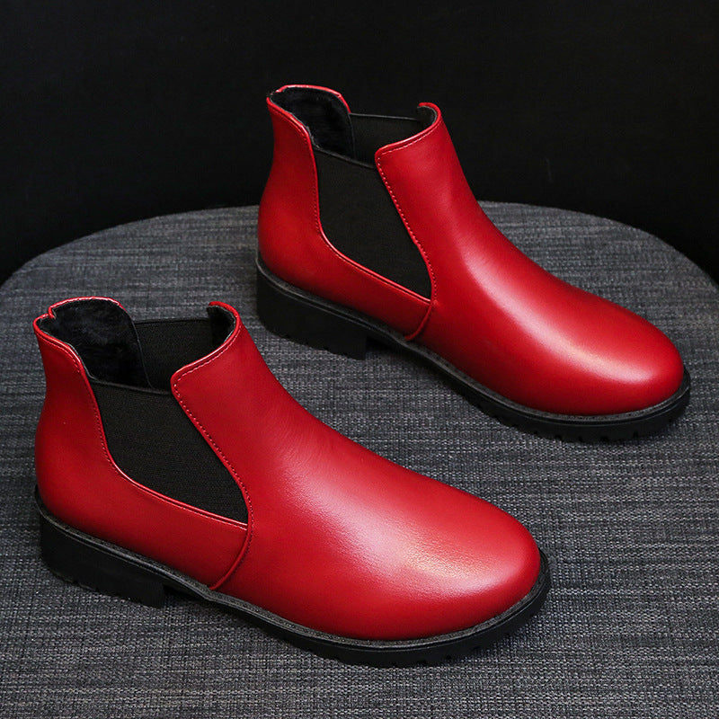 Plus size short boots ankle boots Women's 2025 spring and autumn red new style Martin boots round head chunky heel mid heel elastic foreign trade ankle boots