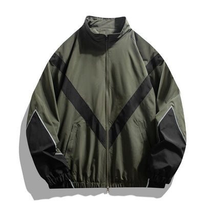 Fashion brand embedded reflective patchwork stand-up collar zipper jacket spring and autumn jacket loose Sports and Leisure jacket men's thin