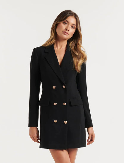 New Slim Solid Color Double Breasted Mid-Length Suit Blazer Dress