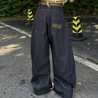 New American retro wide leg loose design black jeans men and women Street casual straight pants fashion brand
