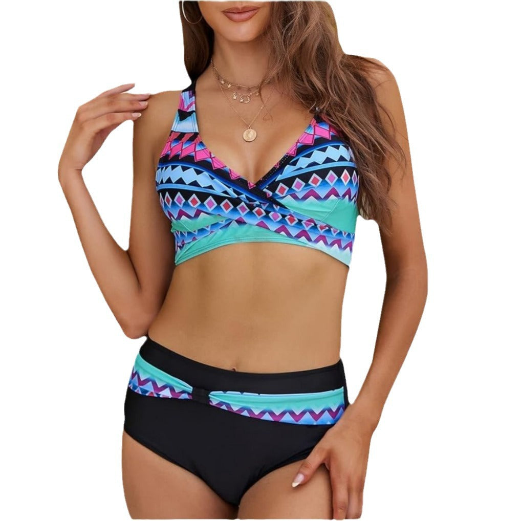 Amazon hot sale plus size women's bikini cross-border spring and summer new European and American plus size fresh split swimsuit