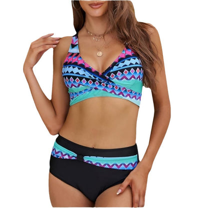 Amazon hot sale plus size women's bikini cross-border spring and summer new European and American plus size fresh split swimsuit