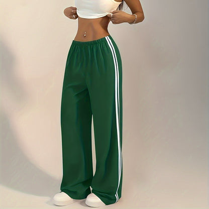 Plus size women's side striped straight casual pants sports pants female loose casual sweatpants wide leg pants plus size women's pants
