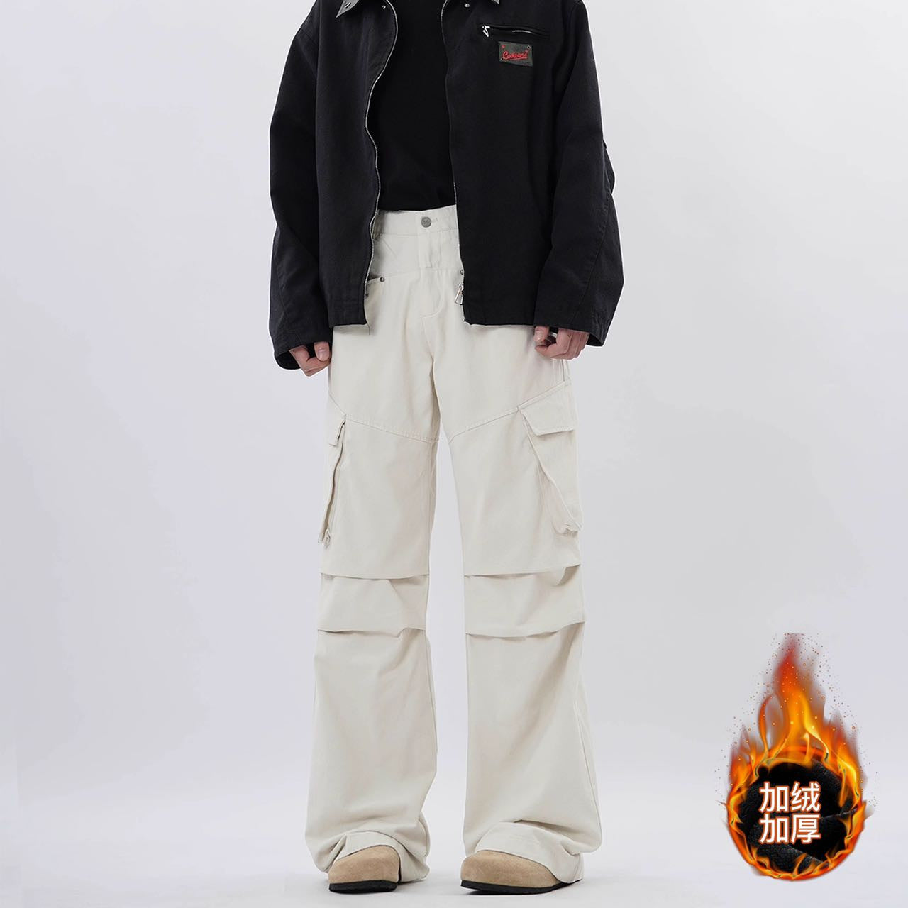 American-style high street fashion brand pleated design workwear casual pants women's loose multi-pocket straight slightly flared long pants