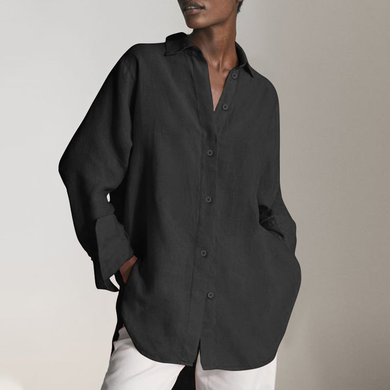 Women's Vintage Button-Down Shirt with Belted Waist Loose Pullover S-5XL|tops