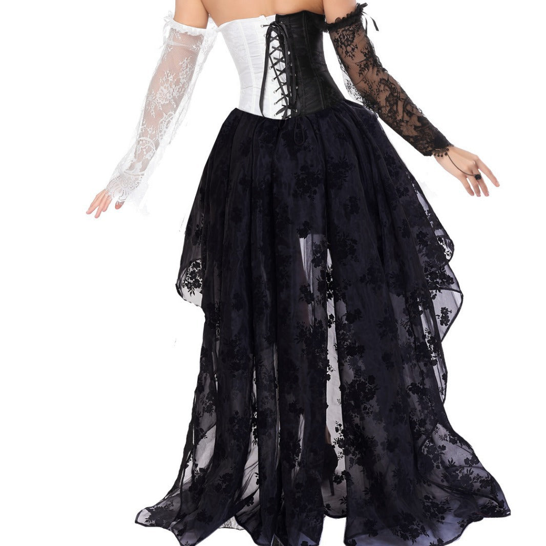 New two-piece suit skirt European and American chest support lace mid sleeve court corset