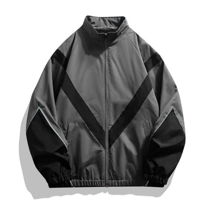 Fashion brand embedded reflective patchwork stand-up collar zipper jacket spring and autumn jacket loose Sports and Leisure jacket men's thin