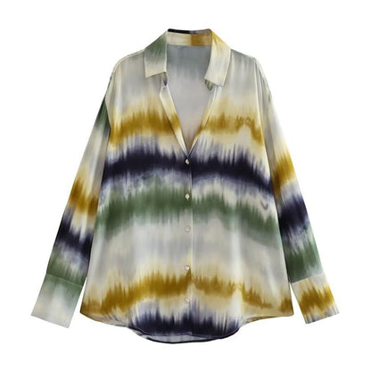2023 Summer tie-dye women's shirt tie-dye trousers straight pants suit personality