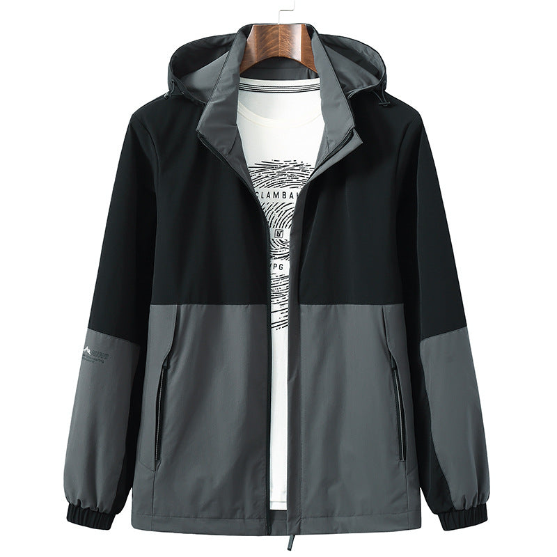 Casual colorblock jacket met ritssluiting zakken en capuchon