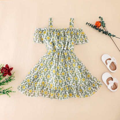 Summer New Foreign Trade Girls Foreign Style Sling Chiffon Skirt Princess Skirt Children's Korean Style Sling Dress