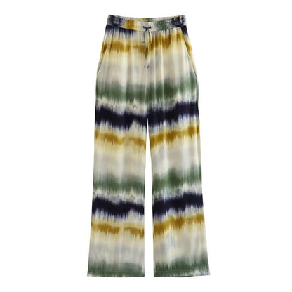 2023 Summer tie-dye women's shirt tie-dye trousers straight pants suit personality