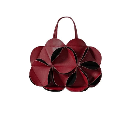 Special-interest design three-dimensional flower handbag high-grade stitching shoulder messenger bag PU trendy women's tote bag