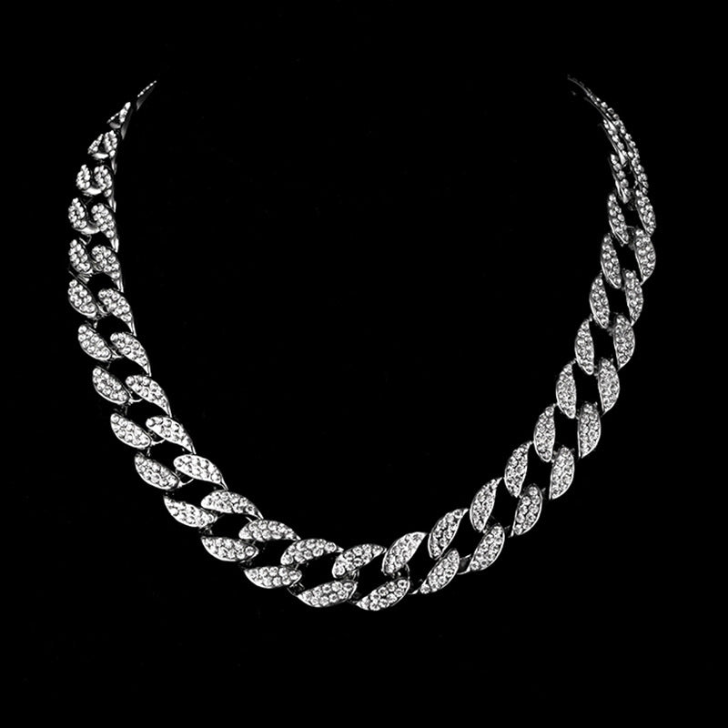 European and American hot clavicle chain jewelry full diamond alloy Cuban necklace hip hop jewelry summer rhinestone all-match necklace