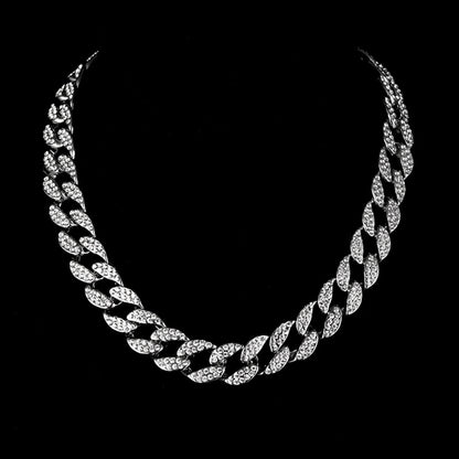 European and American hot clavicle chain jewelry full diamond alloy Cuban necklace hip hop jewelry summer rhinestone all-match necklace