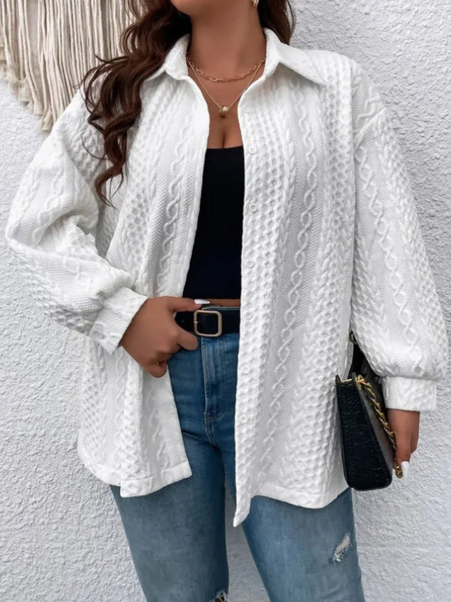 2023 Amazon Women's jacquard drop shoulder button long sleeve casual shirt comfortable coat