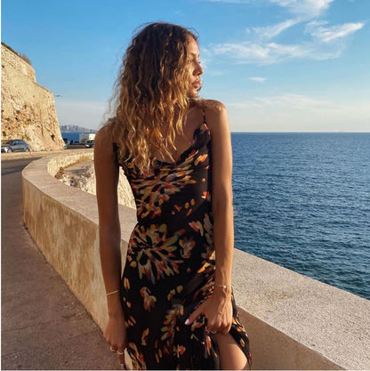 Sexy Bedrukte Rugloze Slingjurk