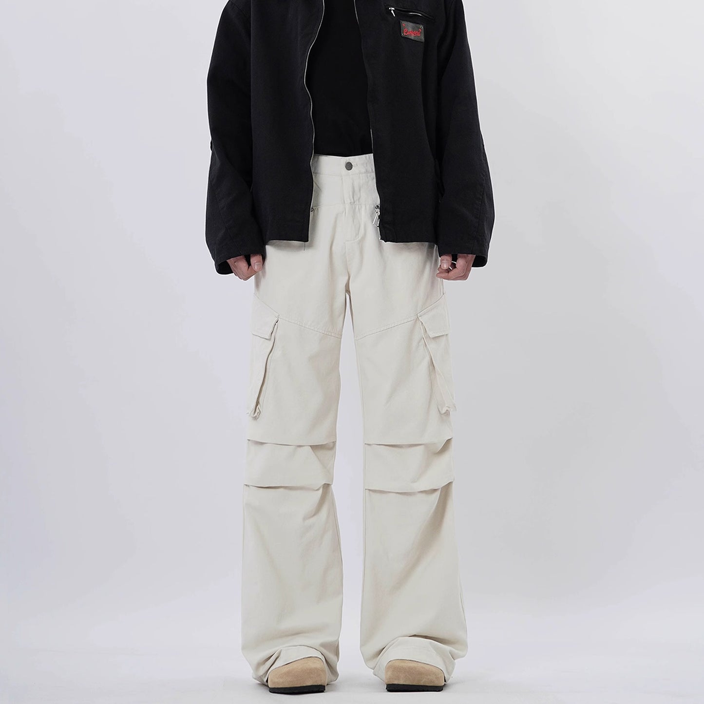 American-style high street fashion brand pleated design workwear casual pants women's loose multi-pocket straight slightly flared long pants