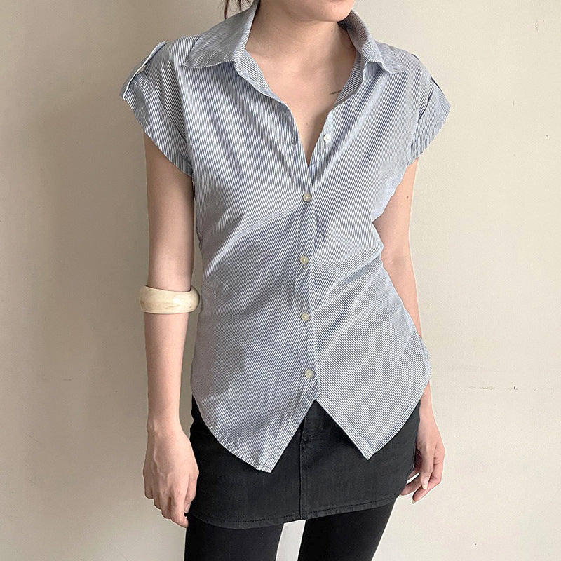 BM French style doll collar shirt for women 2025 summer Spring Autumn new design sense niche slim fit slimming short sleeve shirt