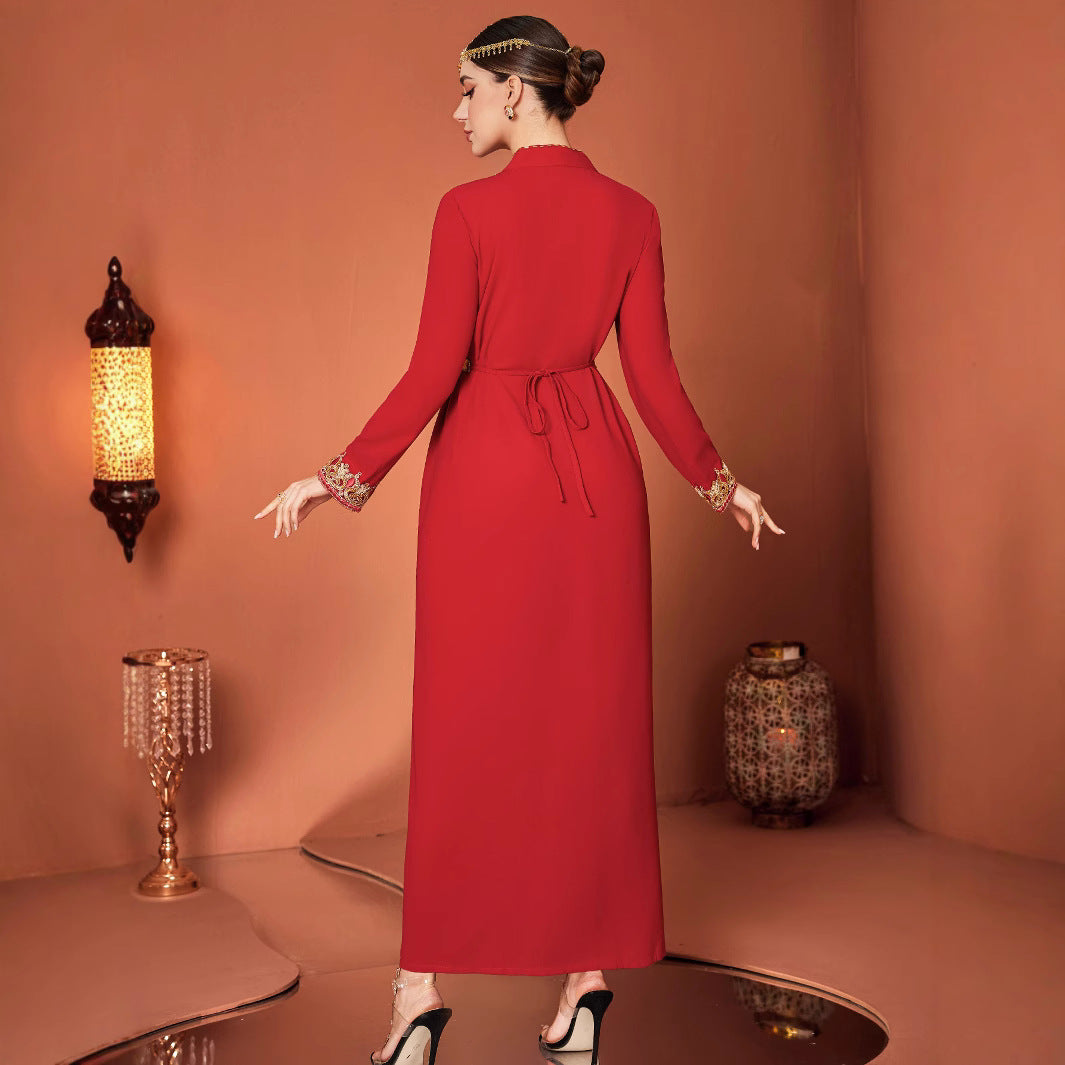 Arabische Geborduurde V-hals Lange Jurk