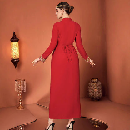 Arabische Geborduurde V-hals Lange Jurk