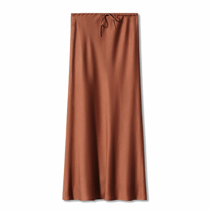 2024 Amazon high quality satin maxi dress high waist drawstring lace up solid skirt women cross-border women's clothing in stock