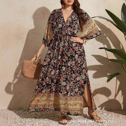 Amazon wish foreign trade plus size women's bohemian dress independent station new cross-border European and American special plus size