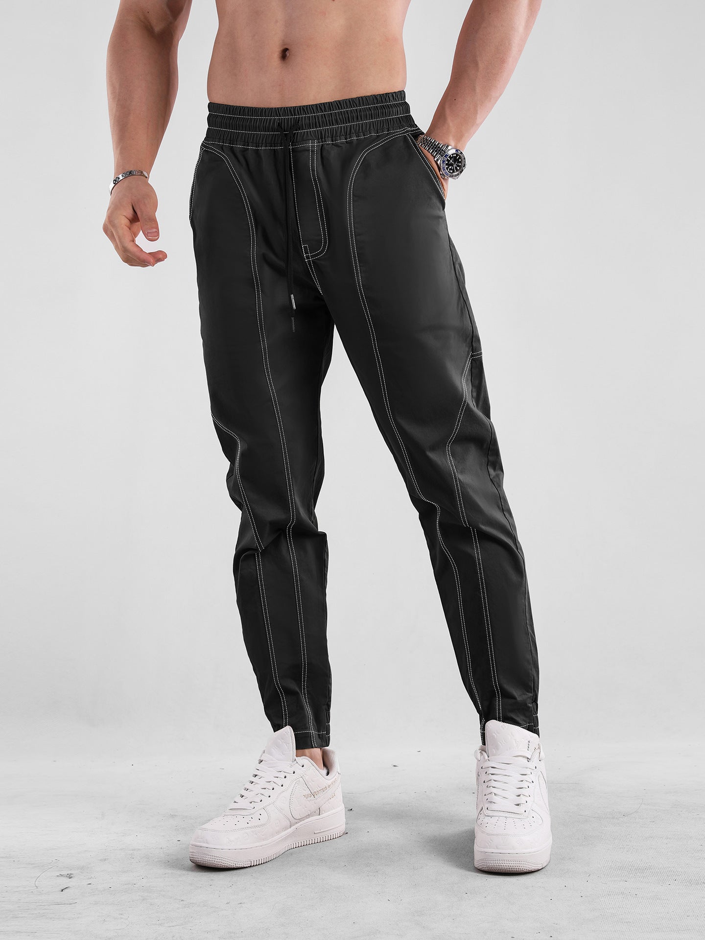 European Plus Size Men's Patchwork Cargo Pants New Tapered