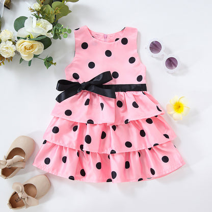 Girls Spring And Autumn Models 2022 New European And American Explosion Models In The Big Children's Personality Long-sleeved Polka Dot Print Cute Dress