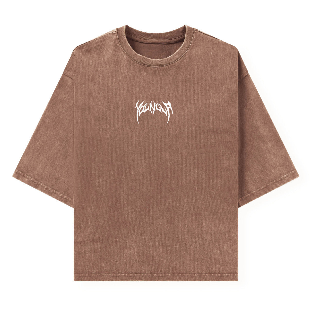 YOUNGLA American fashion brand men's T-shirt heavy cotton washed distressed printed casual round neck short sleeves top