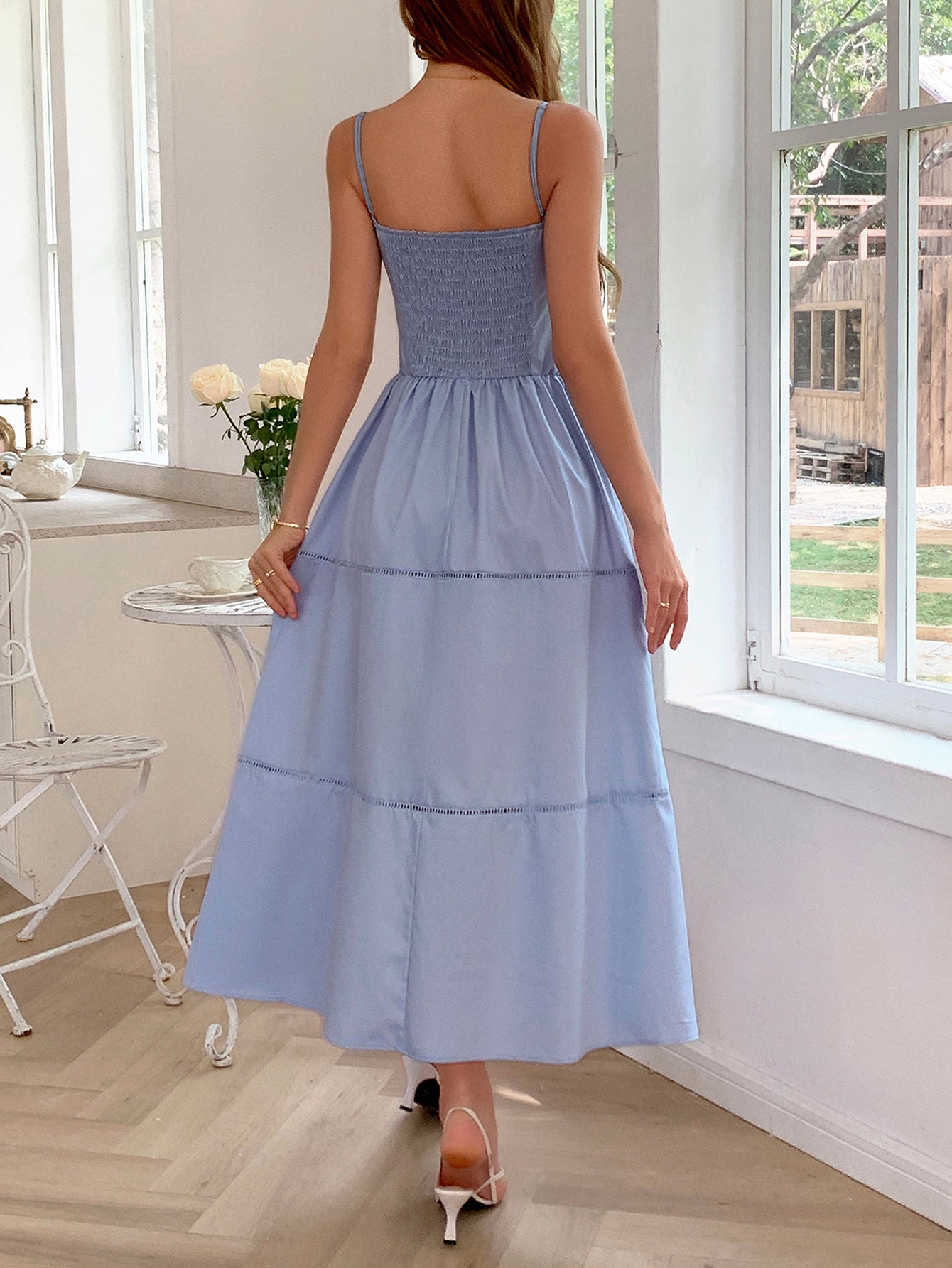 Diyun European and American leisure vacation style sling advanced maxi dress women's clothing 2025 spring and summer Amazon independent station