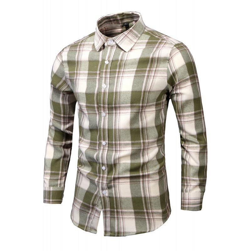 Men's long-sleeved shirt 2023 spring new shirt spring and autumn foreign trade large size shirt lapel shirt plaid shirt men