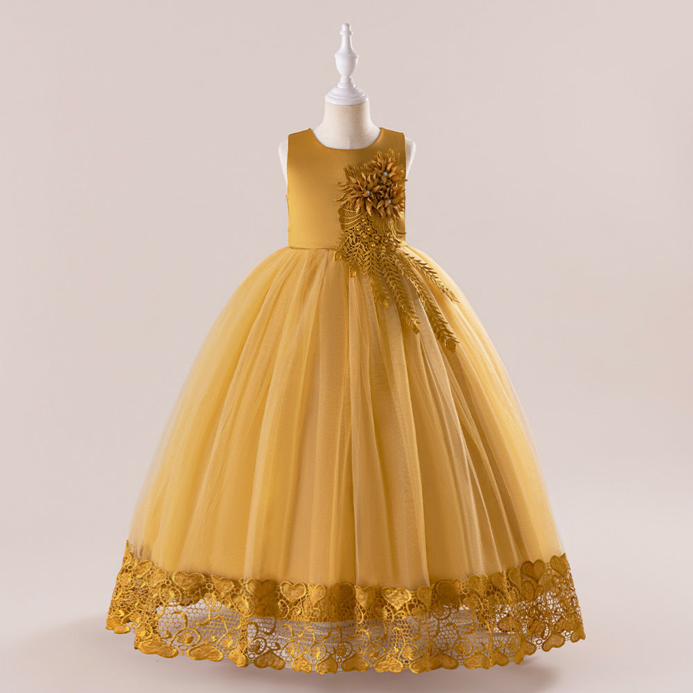 Europe and America cross border girls' long princess dress mesh bubble skirt piano performance clothing catwalk children's dress