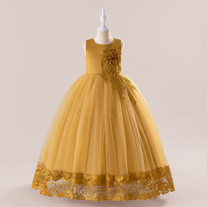 Europe and America cross border girls' long princess dress mesh bubble skirt piano performance clothing catwalk children's dress