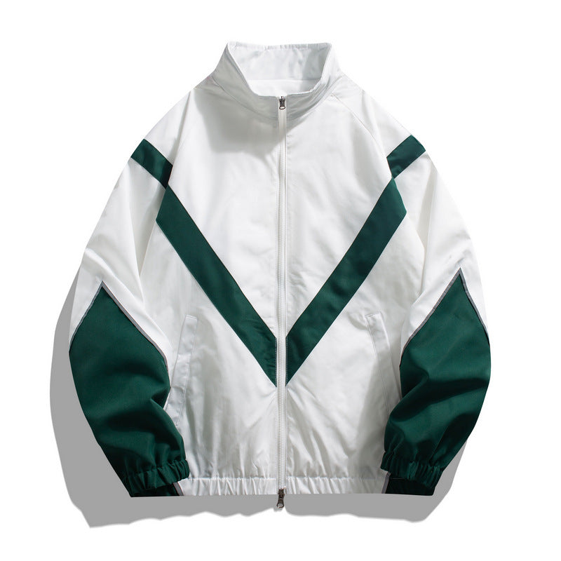 Fashion brand embedded reflective patchwork stand-up collar zipper jacket spring and autumn jacket loose Sports and Leisure jacket men's thin