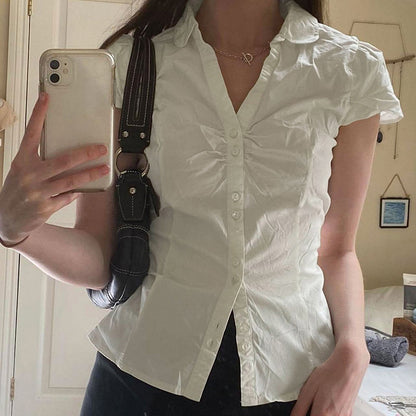 BM French style doll collar shirt for women 2025 summer Spring Autumn new design sense niche slim fit slimming short sleeve shirt