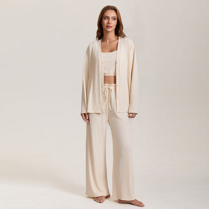 Autumn new spring and autumn women's pajamas cross-border foreign trade sling coat & trousers three-piece set plus size homewear