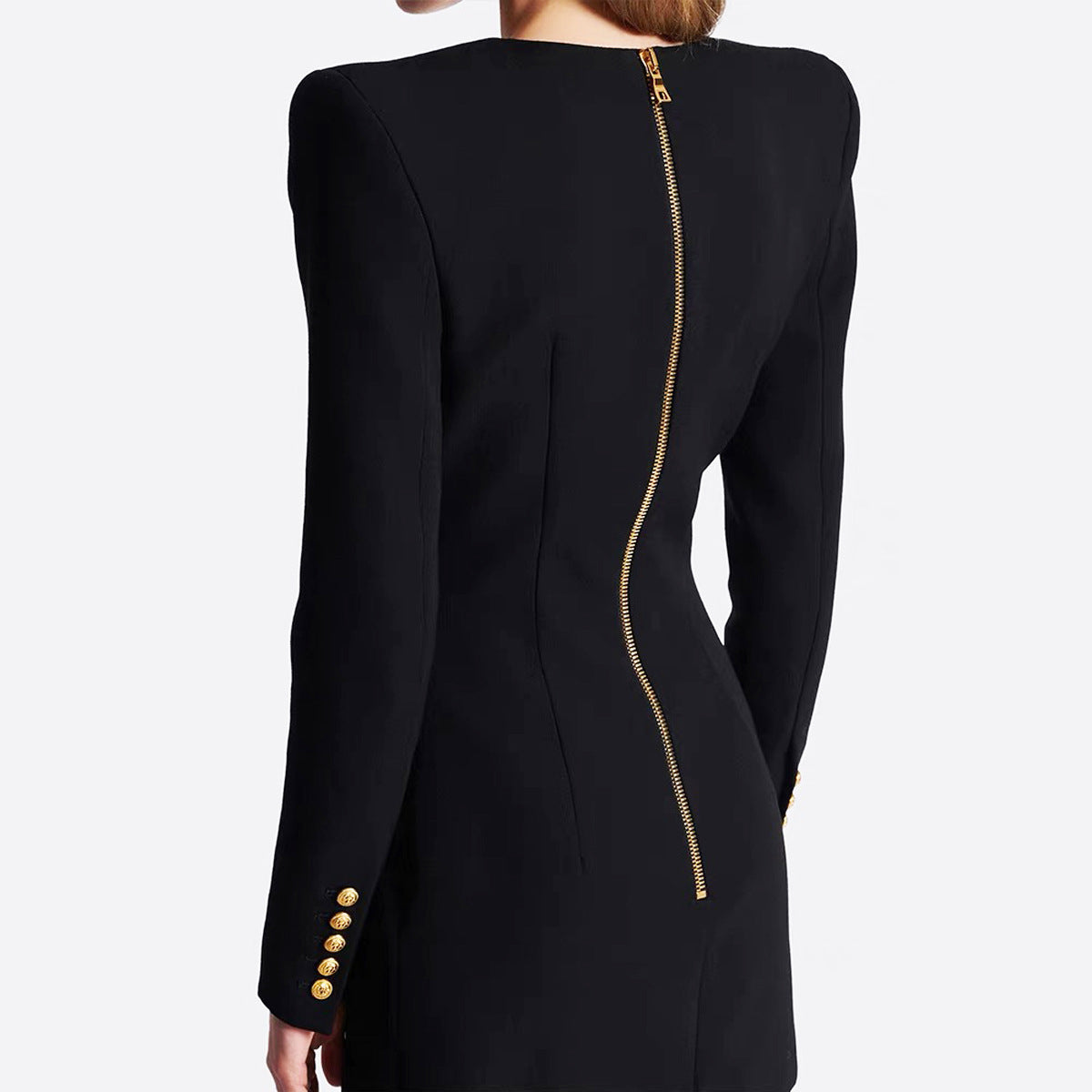 23163 spring and autumn European and American new fashion V-neck slim slimming three buttons long sleeve suit dress and coat women