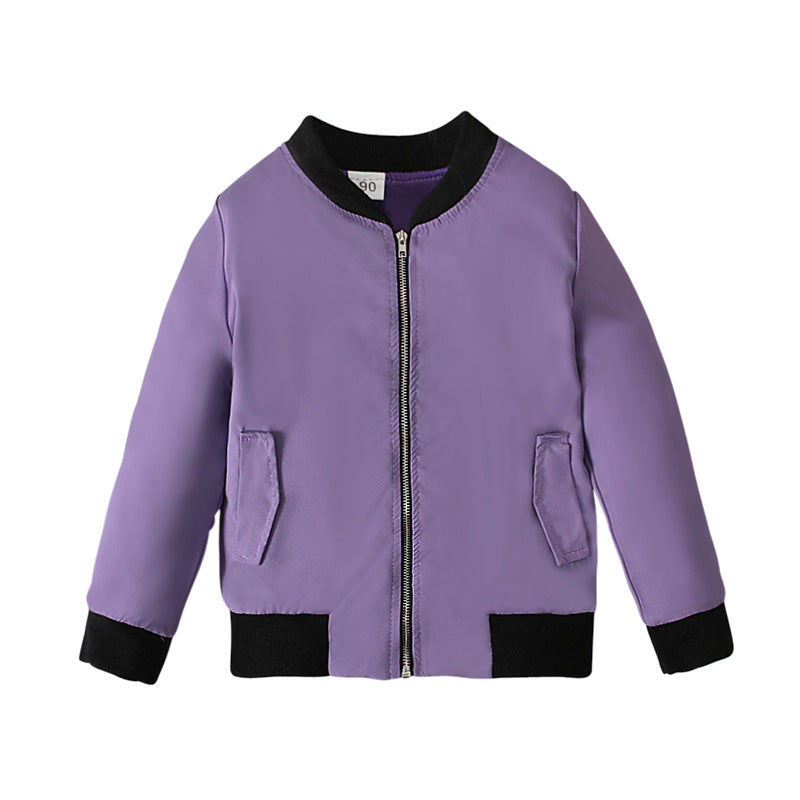 Boys, Girls, Children, European And American Spring, Autumn And Winter Models Long-sleeved Round Neck Solid Color Jacket Windbreaker Zipper Baseball Uniform Jacket