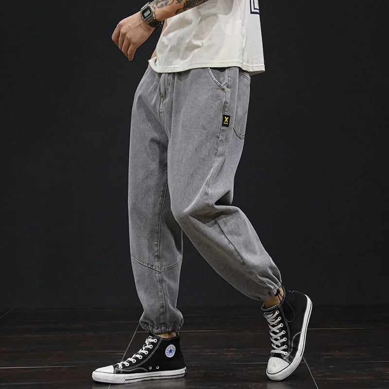 2021 plus size leg shaping harem pants men's business shirt casual loose jeans men ankle-tied large size plus size wide leg ankle-tied trousers