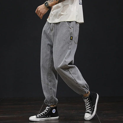 2021 plus size leg shaping harem pants men's business shirt casual loose jeans men ankle-tied large size plus size wide leg ankle-tied trousers