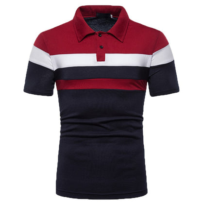 2025 foreign trade cross-border new arrival men's short-sleeved polo shirt striped stitching Fashion Casual button spot color matching design