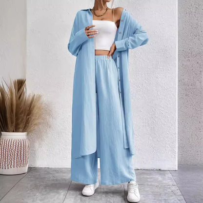 2024 new autumn two-piece women's suit European and American Middle East long shirt two wide-leg pants trousers