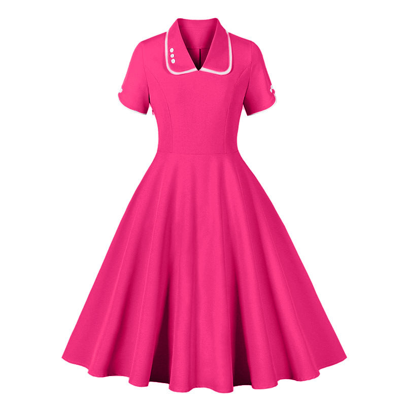Amazon Europe and America cross border short sleeve V-neck buttons retro 50s Hepburn dress 8739