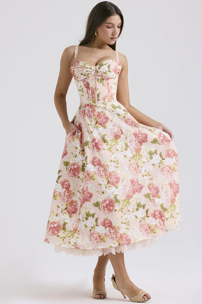 Europe and America cross border elegant floral series French summer strap gentle dress slimming floral strap dress