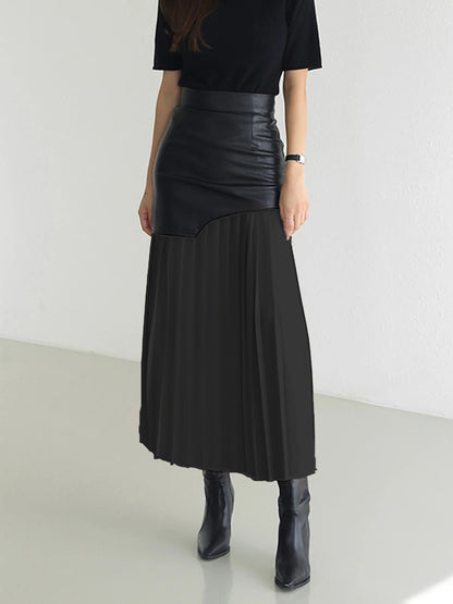 British elegance special-interest design 2024 Autumn New High waist temperament fashion stitching pleated contrast skirt women