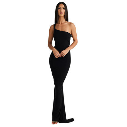 European and American style 2024 cross-border spring summer women's wear new halter bare back pleating sheath sexy maxi dress