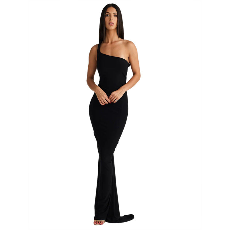 European and American style 2024 cross-border spring summer women's wear new halter bare back pleating sheath sexy maxi dress