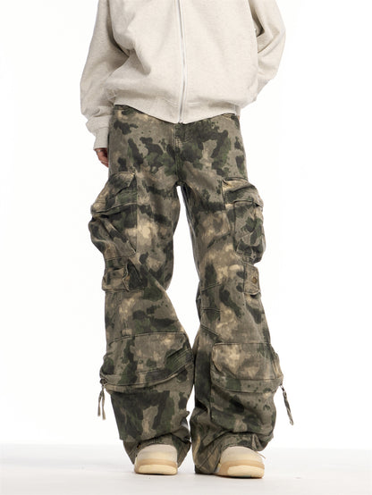 Spring and Autumn New American retro heavy industry camouflage loose trousers multi-pocket design sense wide-leg overalls men's fashion