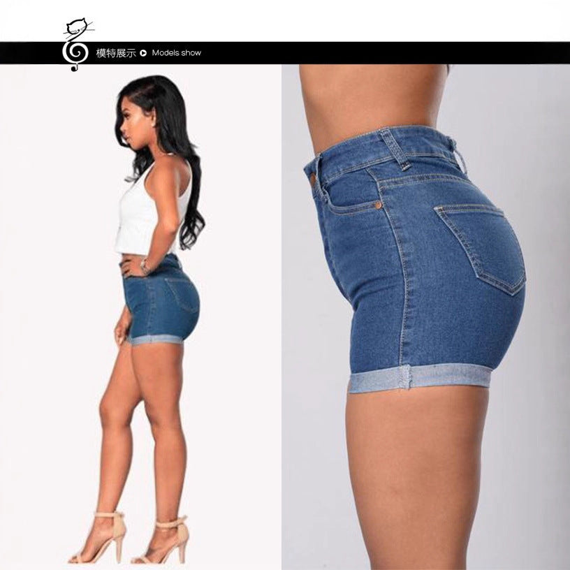 Cross-border e-commerce sourcing 2025 European and American new style women's clothing AliExpress Wish best-selling denim shorts with rolled-up hem sexy hot pants